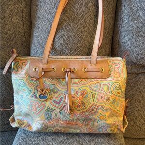 Authentic Rare and Retired Dooney & Bourke Tan with Colorful Canvas Shoulder Bag